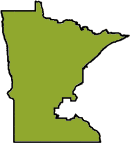 An outline of the state of Minnesota without the 7-county Twin Cities area.. It is outlined with a black border and filled with medium green.